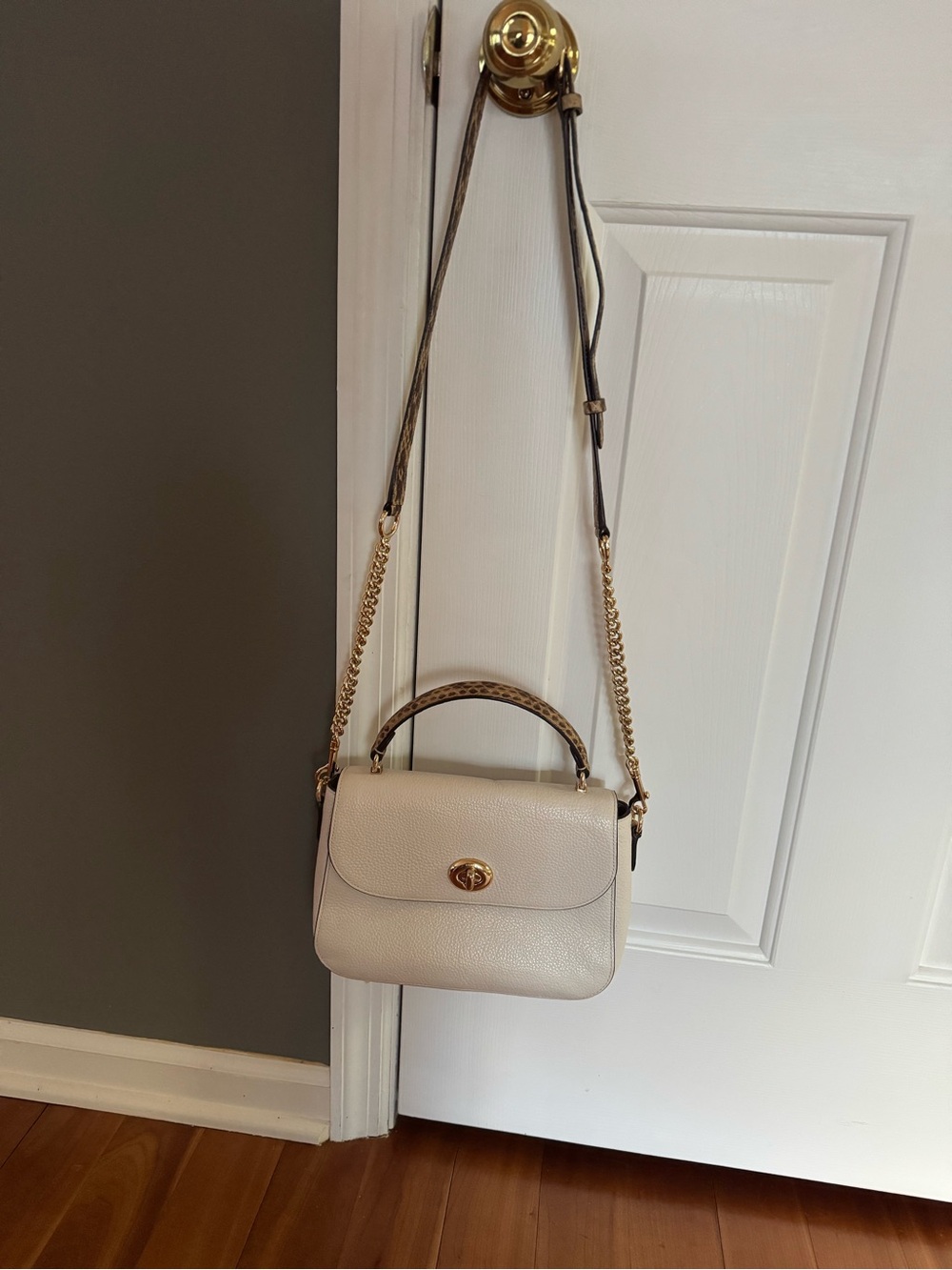 Coach Cream Leather Top-Handle Crossbody Bag with Gold Hardware